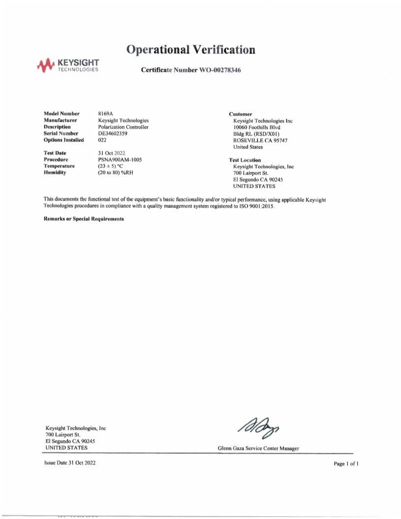 Keysight 8169A Polarization Controller