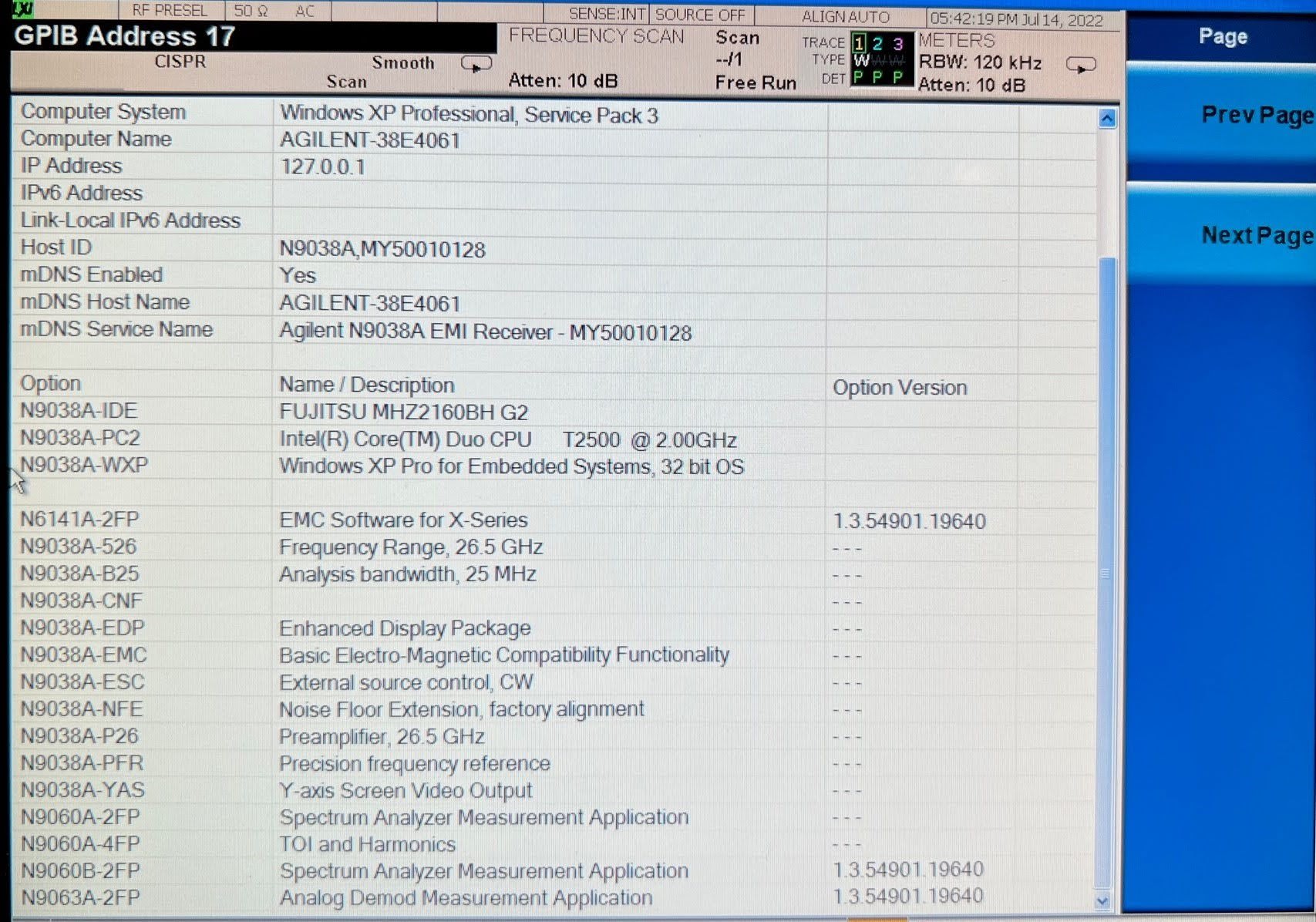 Keysight N9038A-526 3 Hz to 26.5 GHz