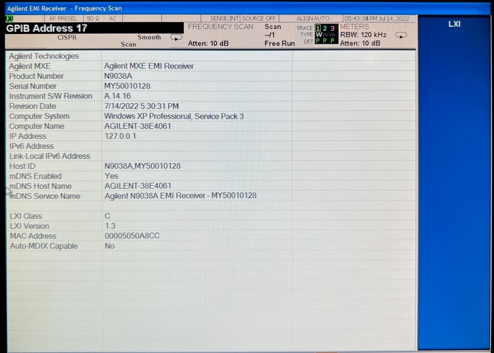 Keysight N9038A-526 3 Hz to 26.5 GHz