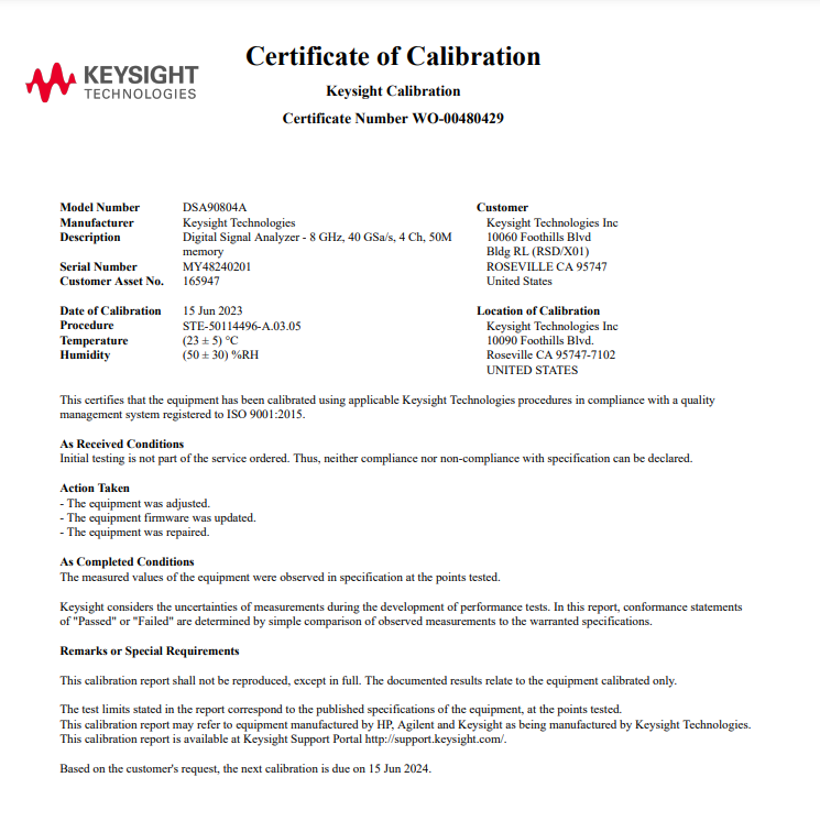 Keysight DSA90804A Infiniium High Performance Oscilloscope / 8GHz / 40GSa/s / 4 Channels / 50M Memory Keysight DSA90804A Infiniium High Performance Oscilloscope / 8GHz / 40GSa/s / 4 Channels / 50M Memory
