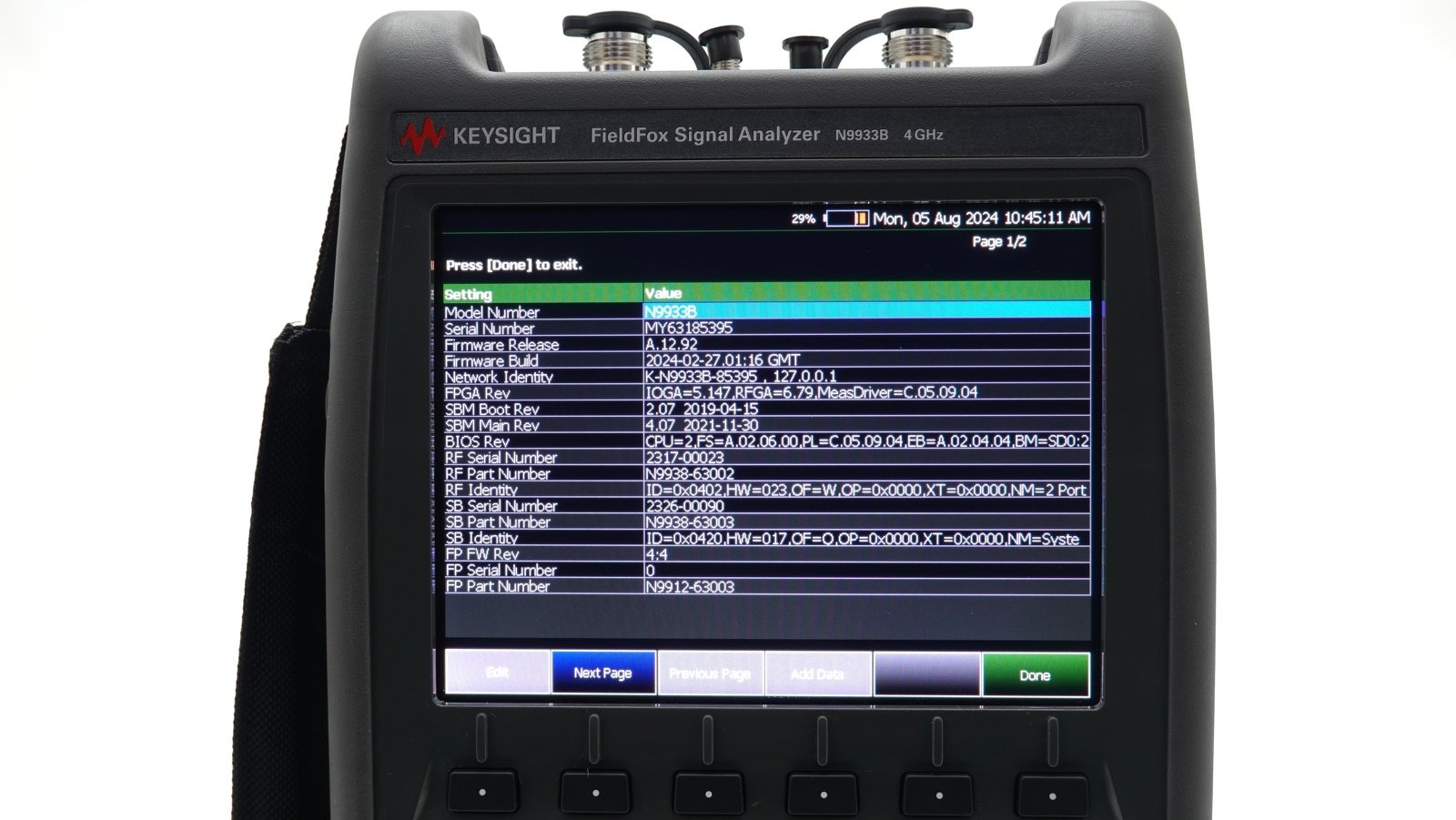 Keysight N9933B FieldFox Handheld Signal Analyzer / 9 kHz to 4 GHz