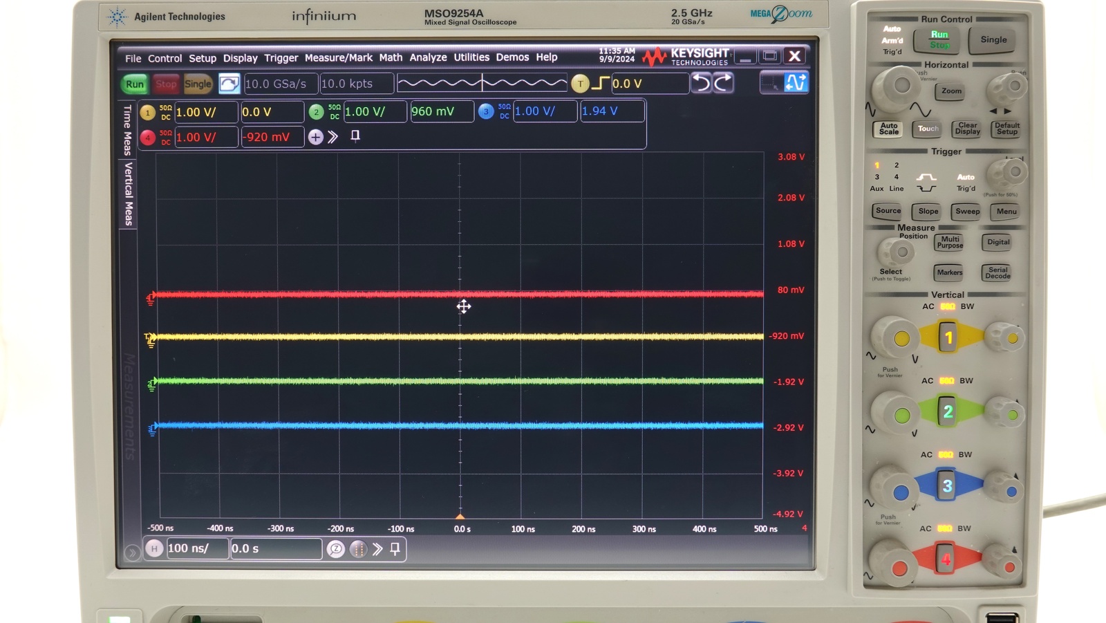 Keysight MSO9254A Infiniium Mixed Signal Oscilloscope / 2.5 GHz / 10/20 GSa/s / 4 Analog Plus 16 Digital Channels Keysight MSO9254A Infiniium Mixed Signal Oscilloscope / 2.5 GHz / 10/20 GSa/s / 4 Analog Plus 16 Digital Channels