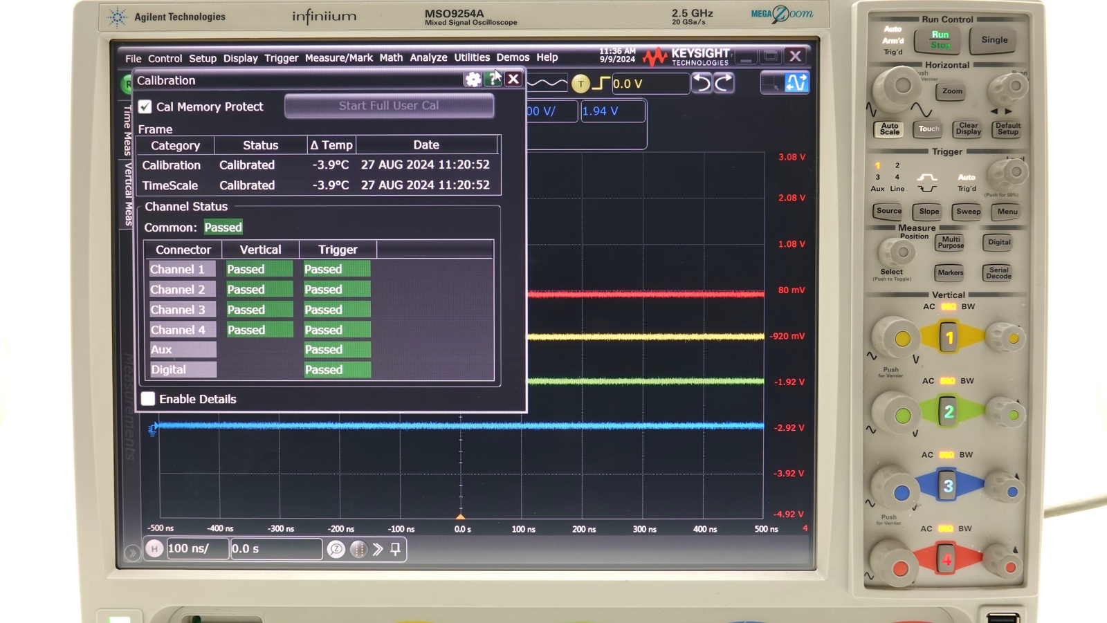 Keysight MSO9254A Infiniium Mixed Signal Oscilloscope / 2.5 GHz / 10/20 GSa/s / 4 Analog Plus 16 Digital Channels Keysight MSO9254A Infiniium Mixed Signal Oscilloscope / 2.5 GHz / 10/20 GSa/s / 4 Analog Plus 16 Digital Channels