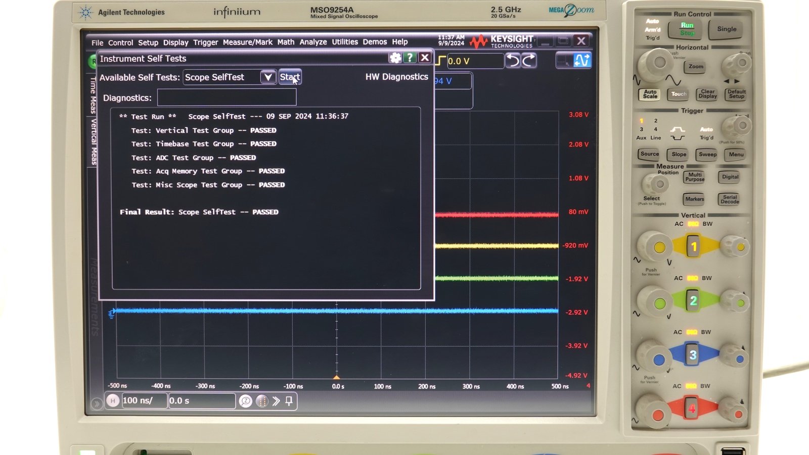 Keysight MSO9254A Infiniium Mixed Signal Oscilloscope / 2.5 GHz / 10/20 GSa/s / 4 Analog Plus 16 Digital Channels Keysight MSO9254A Infiniium Mixed Signal Oscilloscope / 2.5 GHz / 10/20 GSa/s / 4 Analog Plus 16 Digital Channels