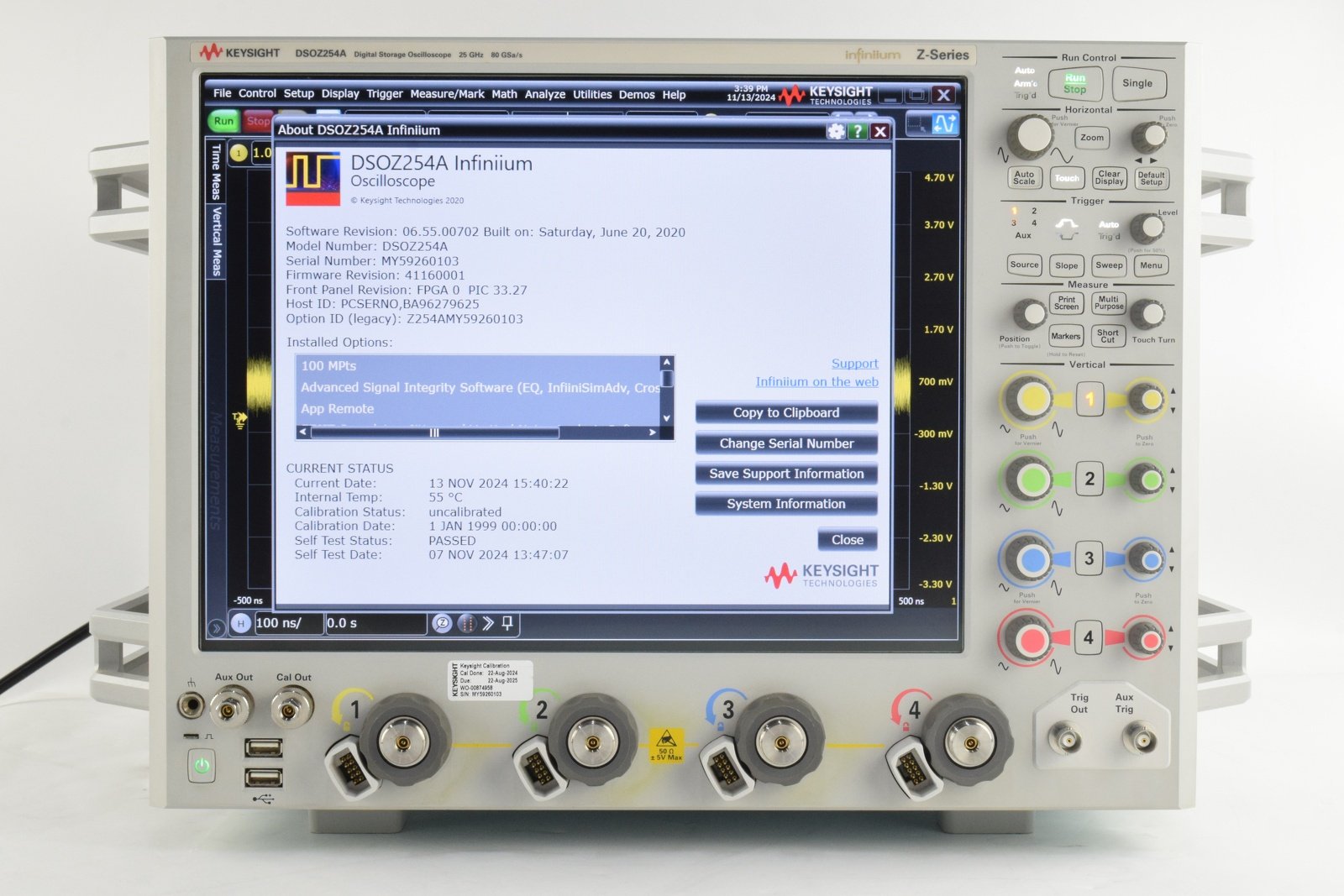 Keysight DSOZ254A Infiniium Oscilloscope / Z-Series / 25 GHz / 80 GSa/S / 4 Channels Keysight DSOZ254A Infiniium Oscilloscope / Z-Series / 25 GHz / 80 GSa/S / 4 Channels