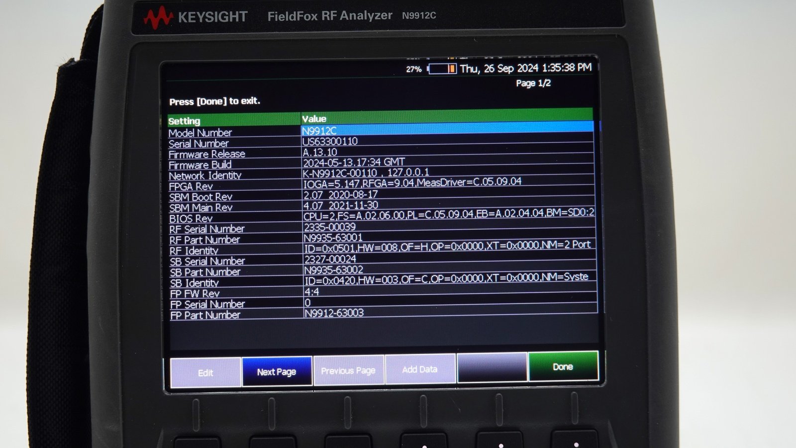 Keysight N9912C FieldFox Handheld RF Analyzer