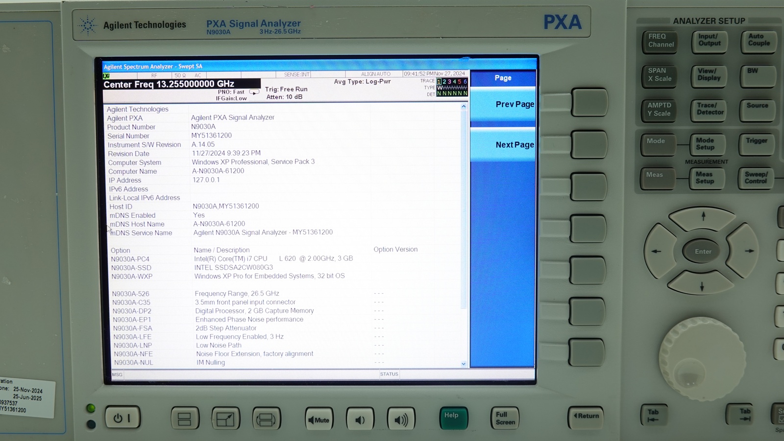 Keysight N9030A-526 3 Hz to 26.5 GHz