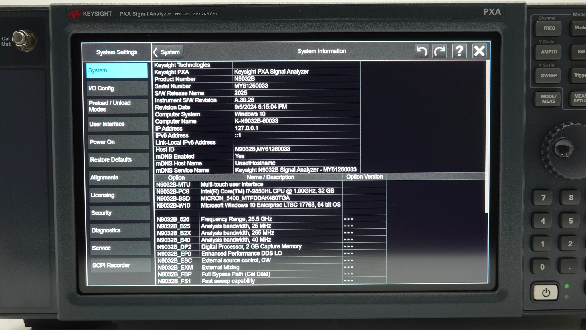 Keysight N9032B-526 2 Hz to 26.5 GHz