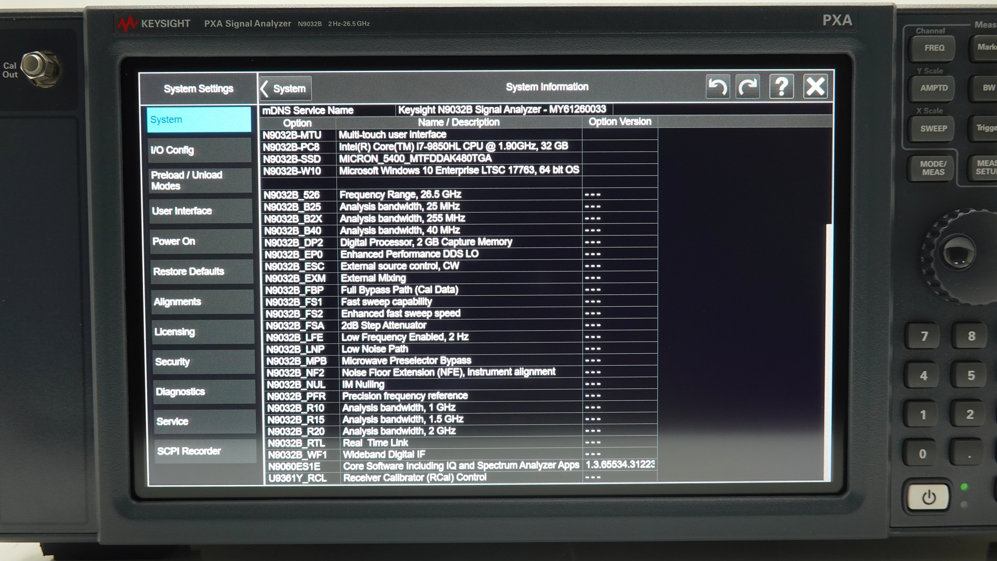 Keysight N9032B-526 2 Hz to 26.5 GHz