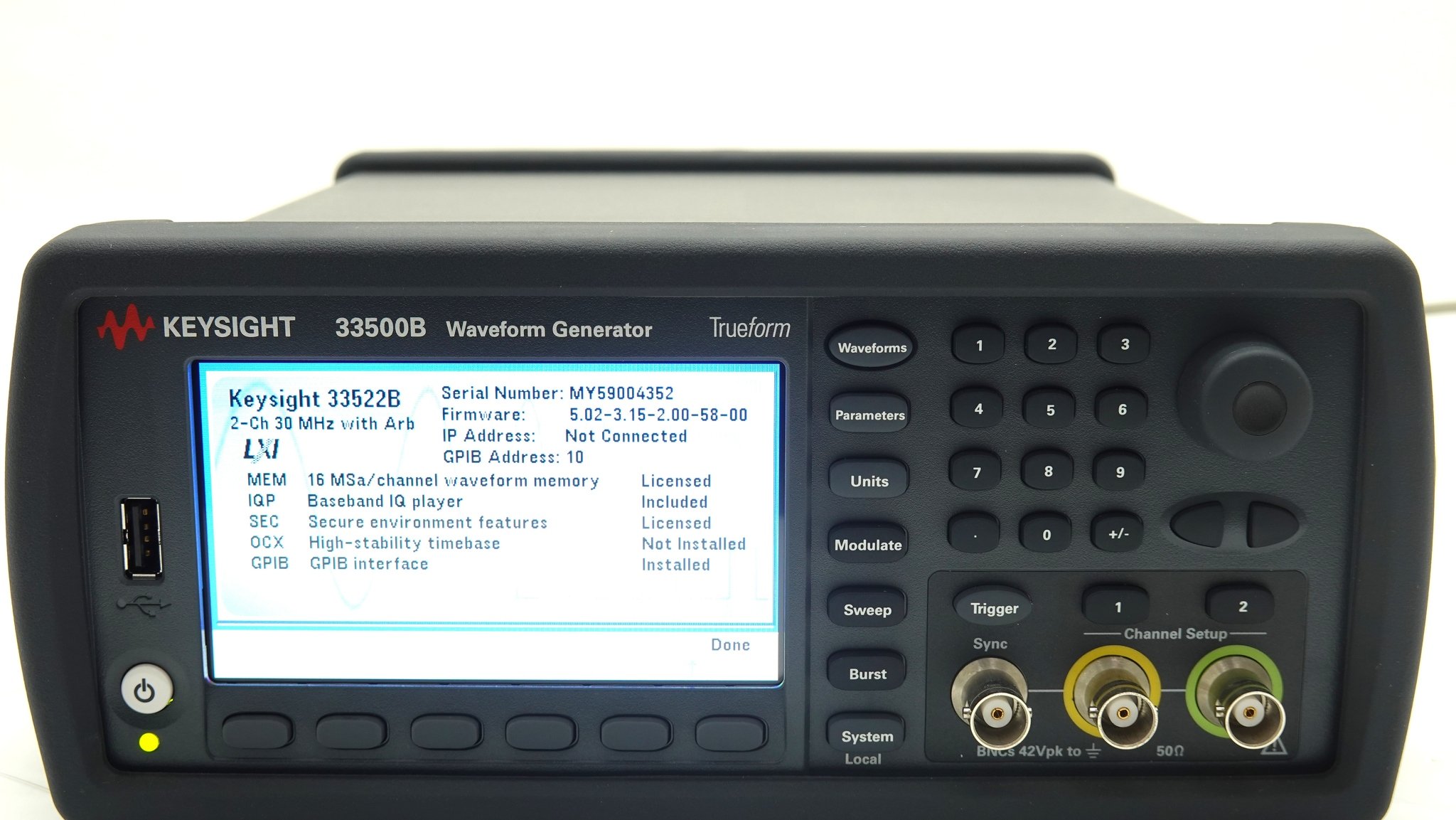 Keysight 33522B Waveform Generator / 33500B Series / 30 MHz / 2 Channels / 250MSa/s Keysight 33522B Waveform Generator / 33500B Series / 30 MHz / 2 Channels / 250MSa/s