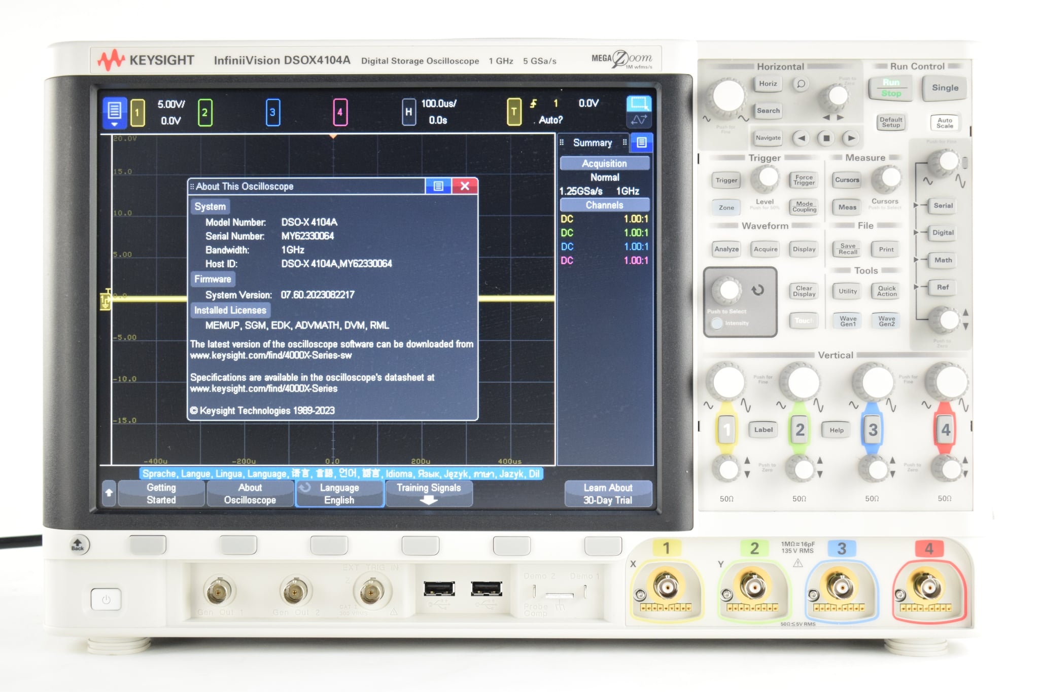 Oscilloscope / 1 GHz / 4 Analog Channels Keysight Used DSOX4104A - Actual Instrument - Image 1