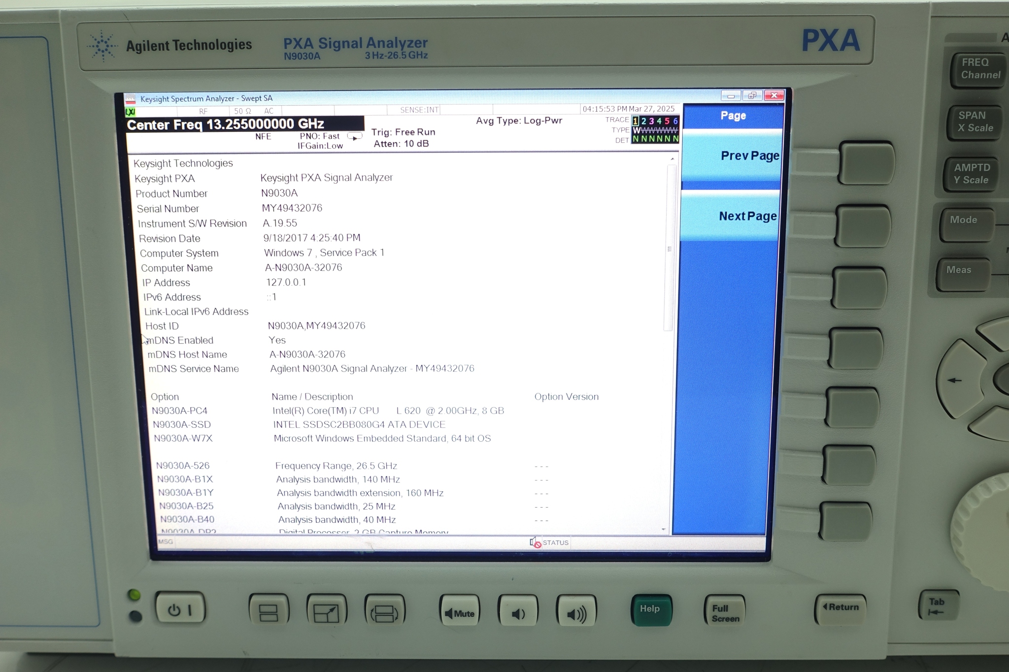 Keysight N9030A-526 3 Hz to 26.5 GHz