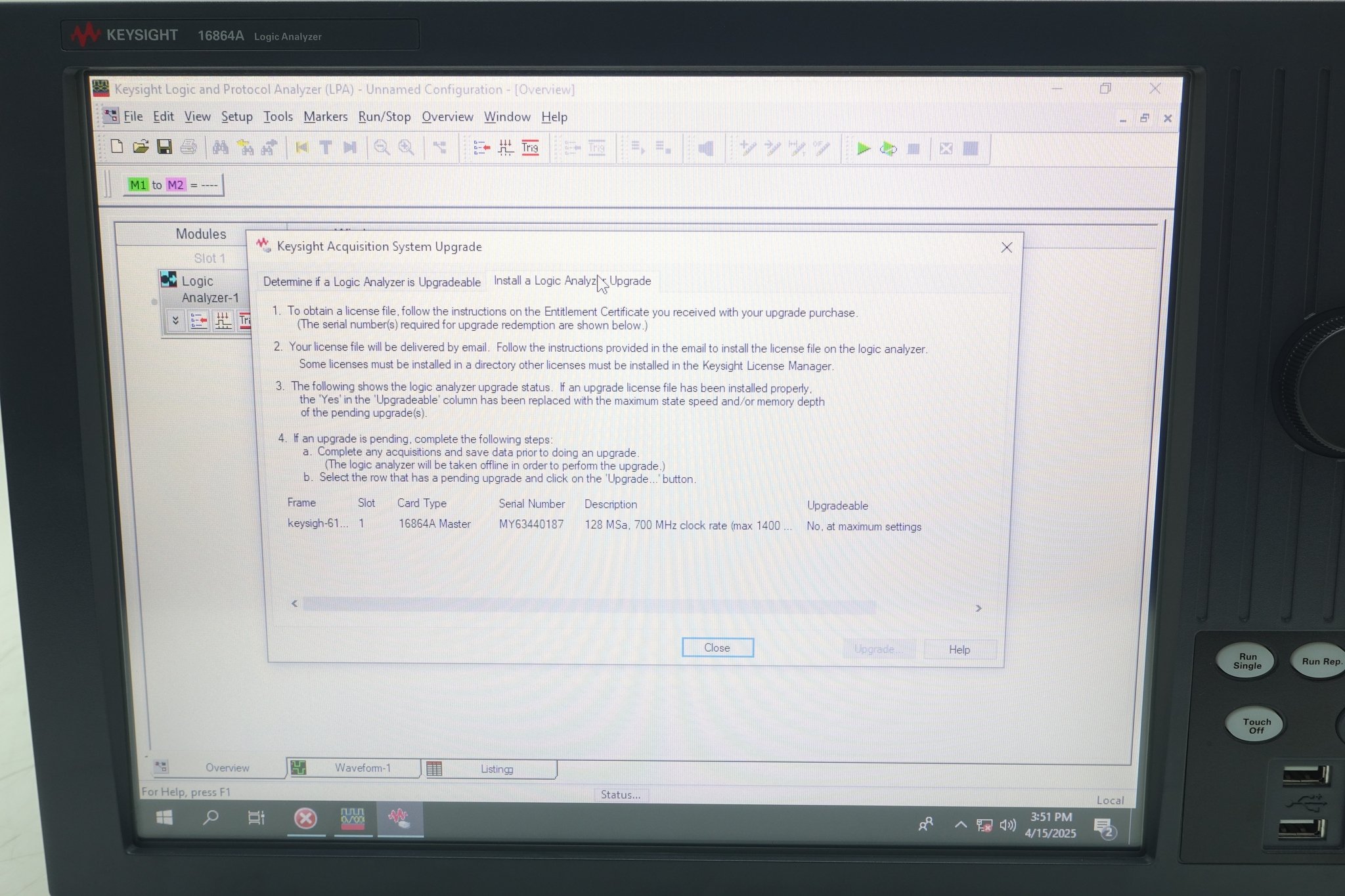 Keysight 16864A Logic Analyzer / 136 Channel / 12.5GHz Timing Zoom / 350 MHz State / 2 Mb Depth Keysight 16864A Logic Analyzer / 136 Channel / 12.5GHz Timing Zoom / 350 MHz State / 2 Mb Depth