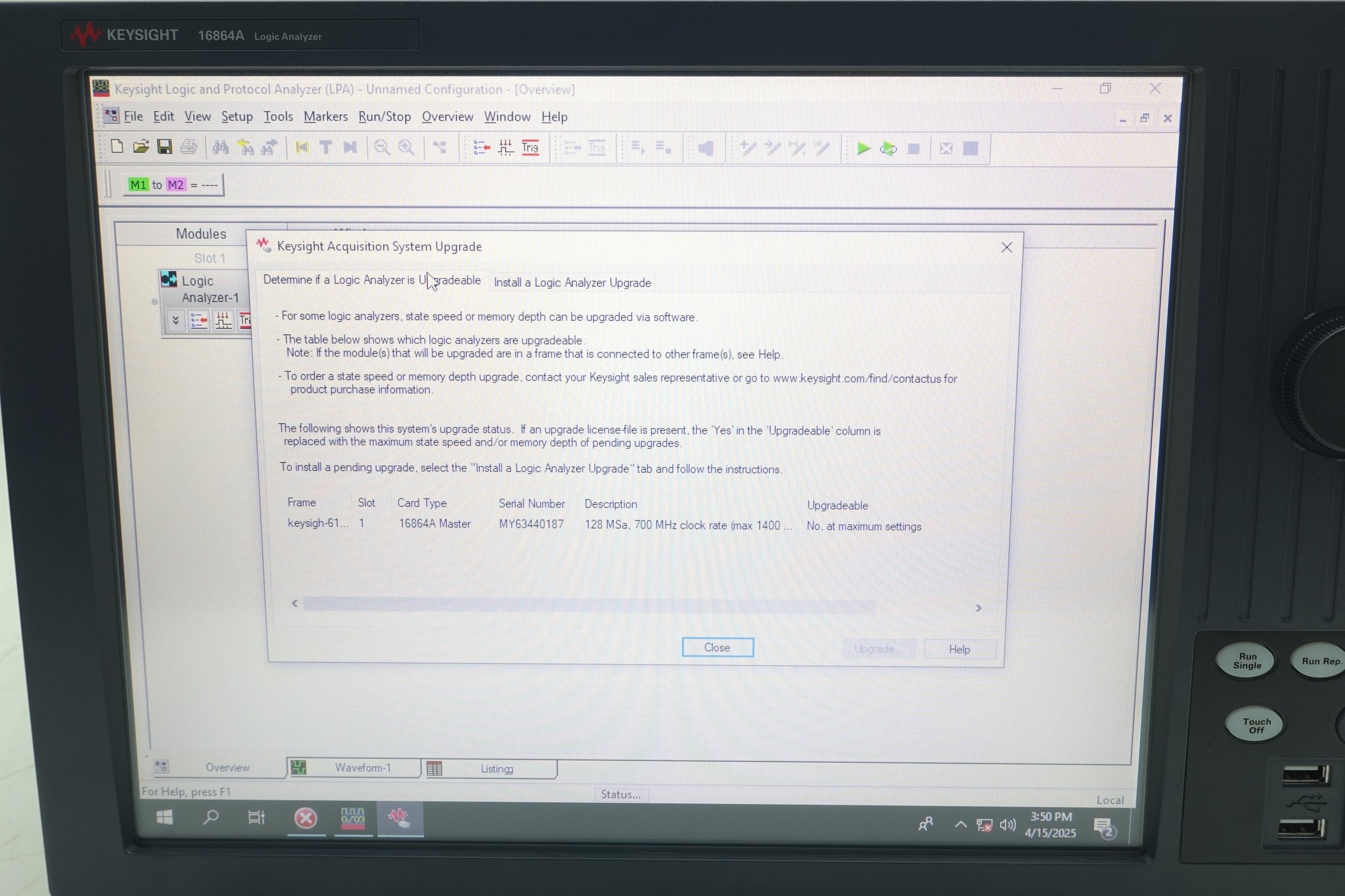 Keysight 16864A Logic Analyzer / 136 Channel / 12.5GHz Timing Zoom / 350 MHz State / 2 Mb Depth Keysight 16864A Logic Analyzer / 136 Channel / 12.5GHz Timing Zoom / 350 MHz State / 2 Mb Depth