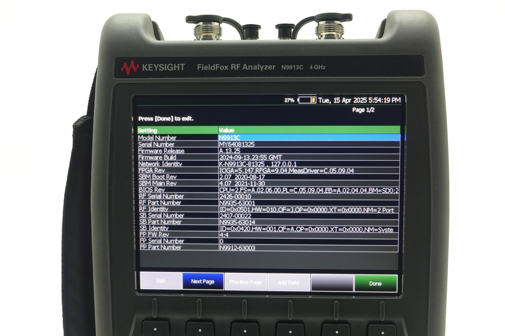 Keysight N9913C FieldFox 4 GHz RF Analyzer  