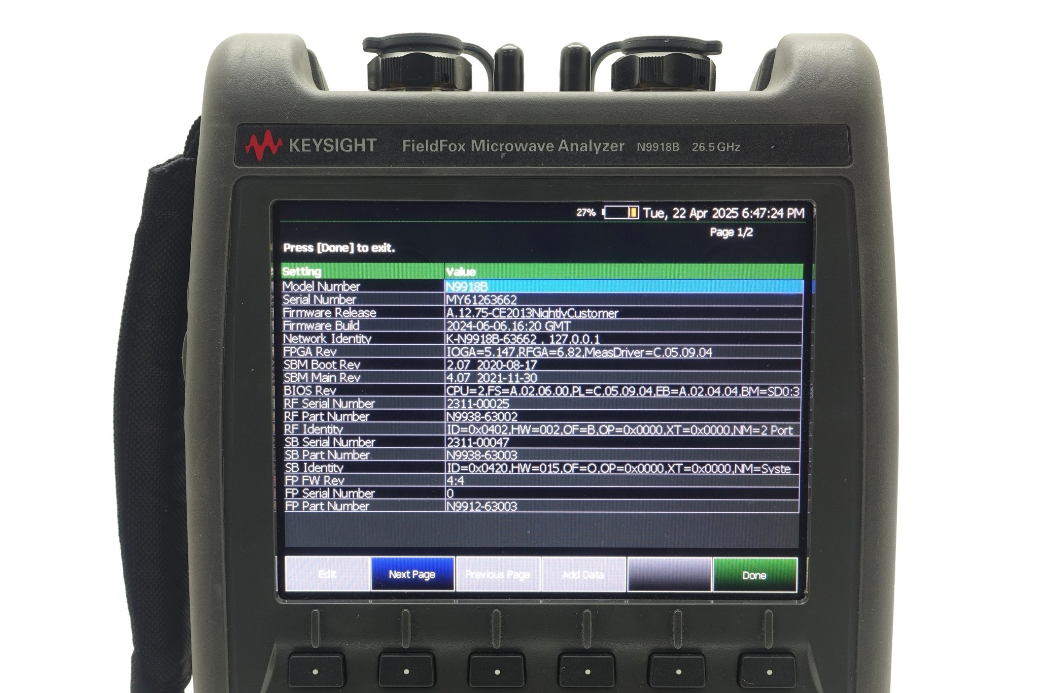 Keysight N9918B FieldFox Handheld Microwave Analyzer / 30 kHz to 26.5 GHz
