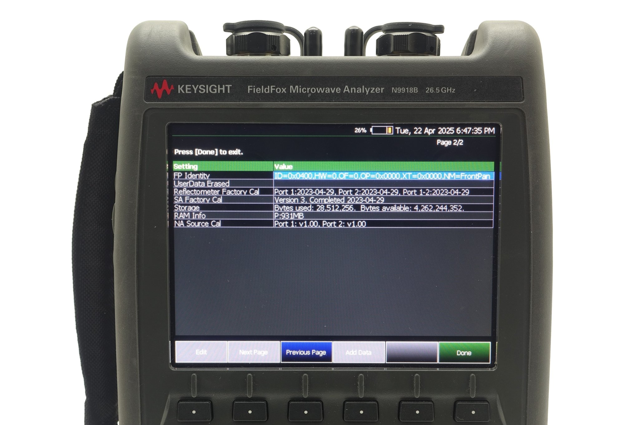 Keysight N9918B FieldFox Handheld Microwave Analyzer / 30 kHz to 26.5 GHz