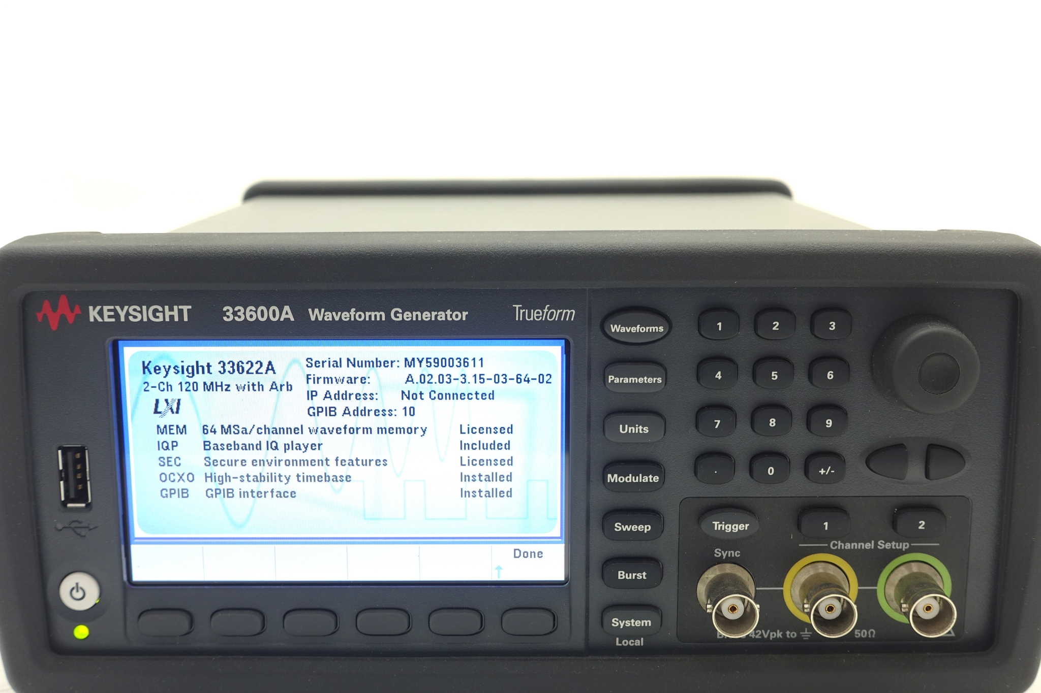 Keysight 33622A Waveform Generator / 33500B Series / 120 MHz / 2 Channels / 250MSa/s Keysight 33622A Waveform Generator / 33500B Series / 120 MHz / 2 Channels / 250MSa/s