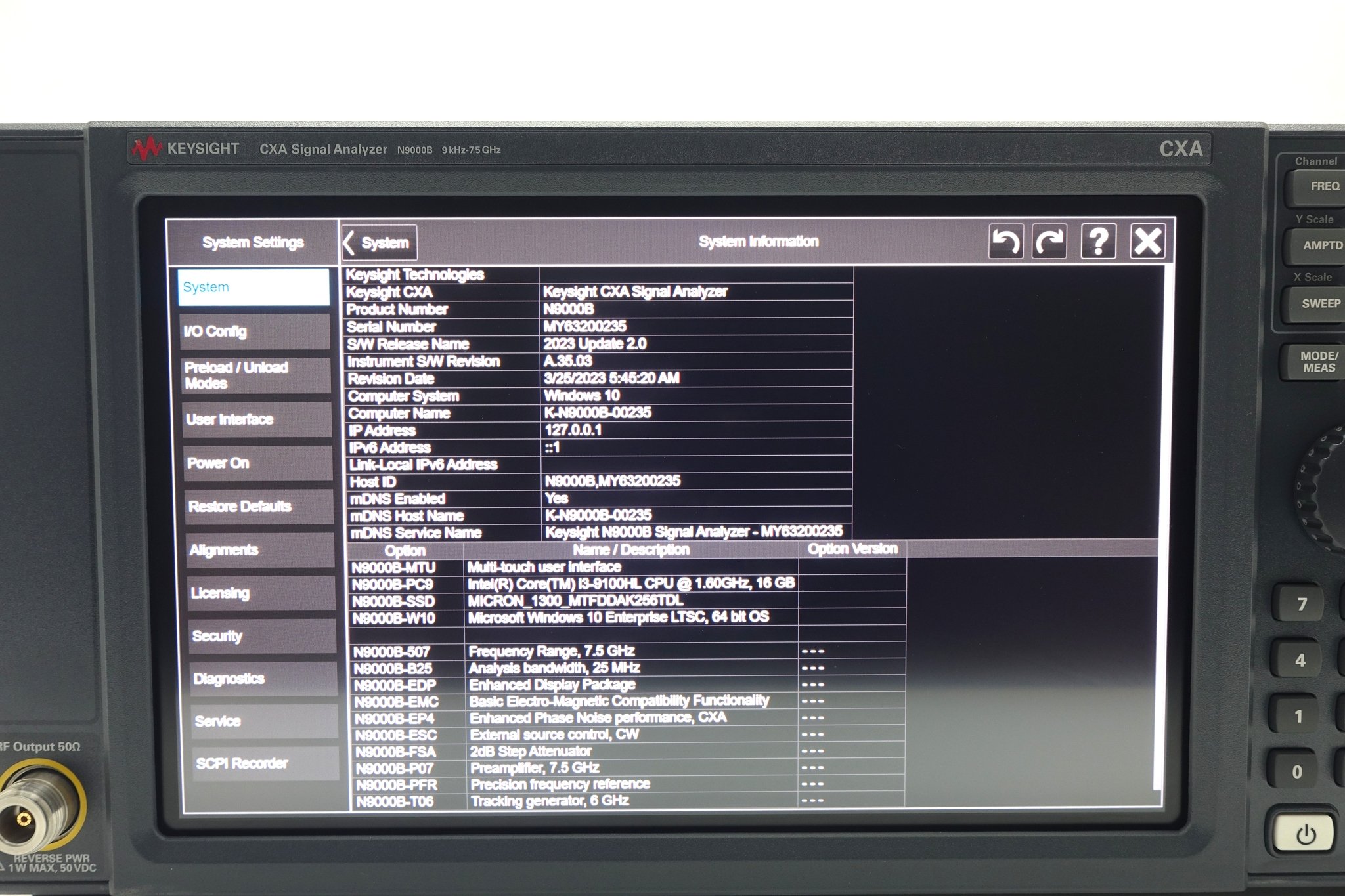 Keysight N9000B-507 9 kHz to 7.5 GHz