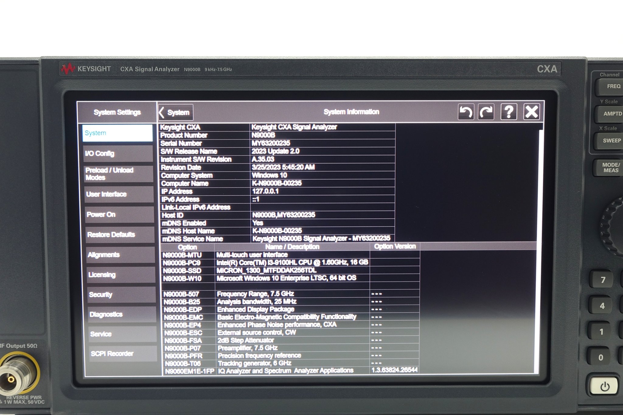 Keysight N9000B-507 9 kHz to 7.5 GHz