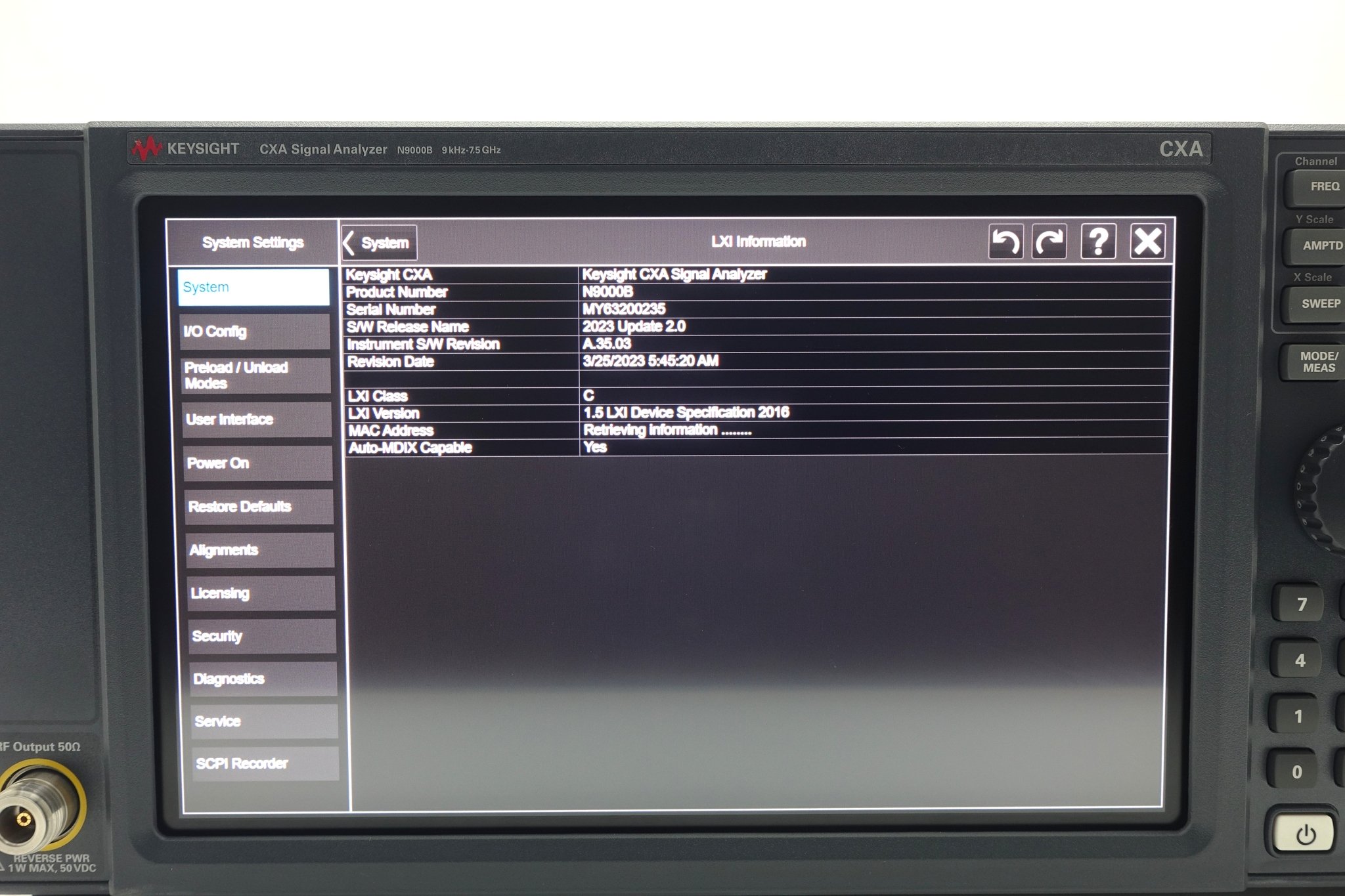 Keysight N9000B-507 9 kHz to 7.5 GHz