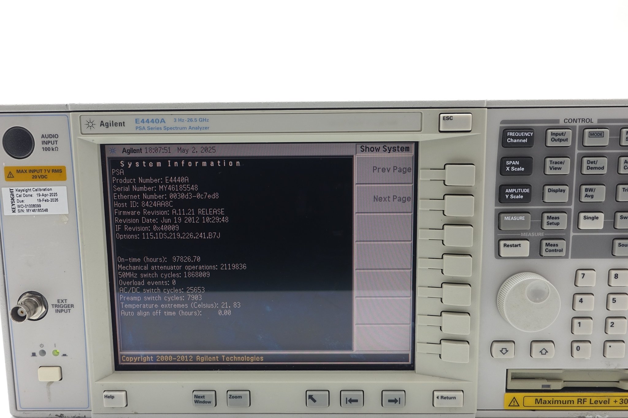 Keysight E4440A PSA Spectrum Analyzer / 3 Hz to 26.5 GHz