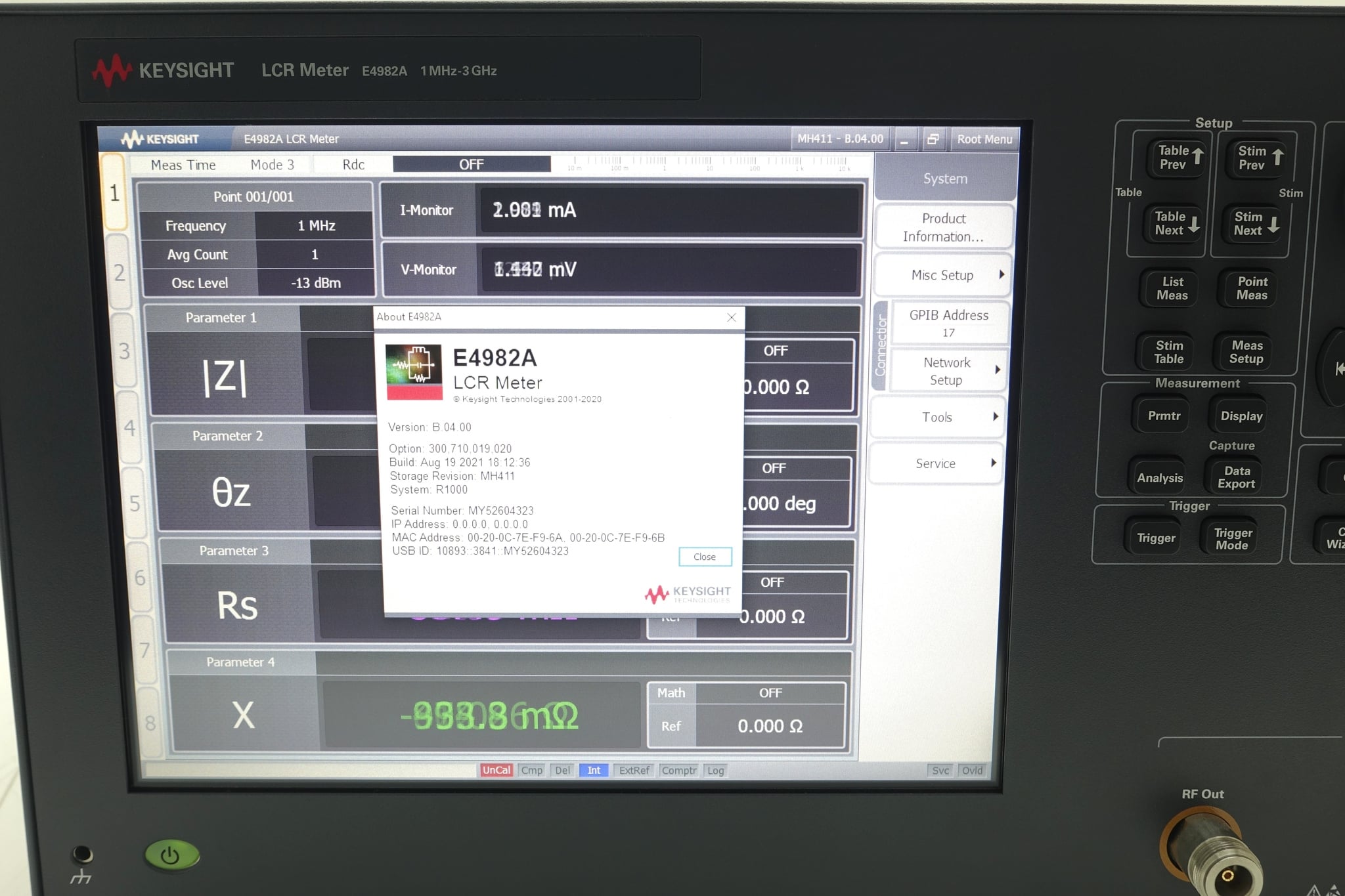 1 MHz to 3 GHz Keysight Used E4982A-300 - Actual Instrument - Image 8