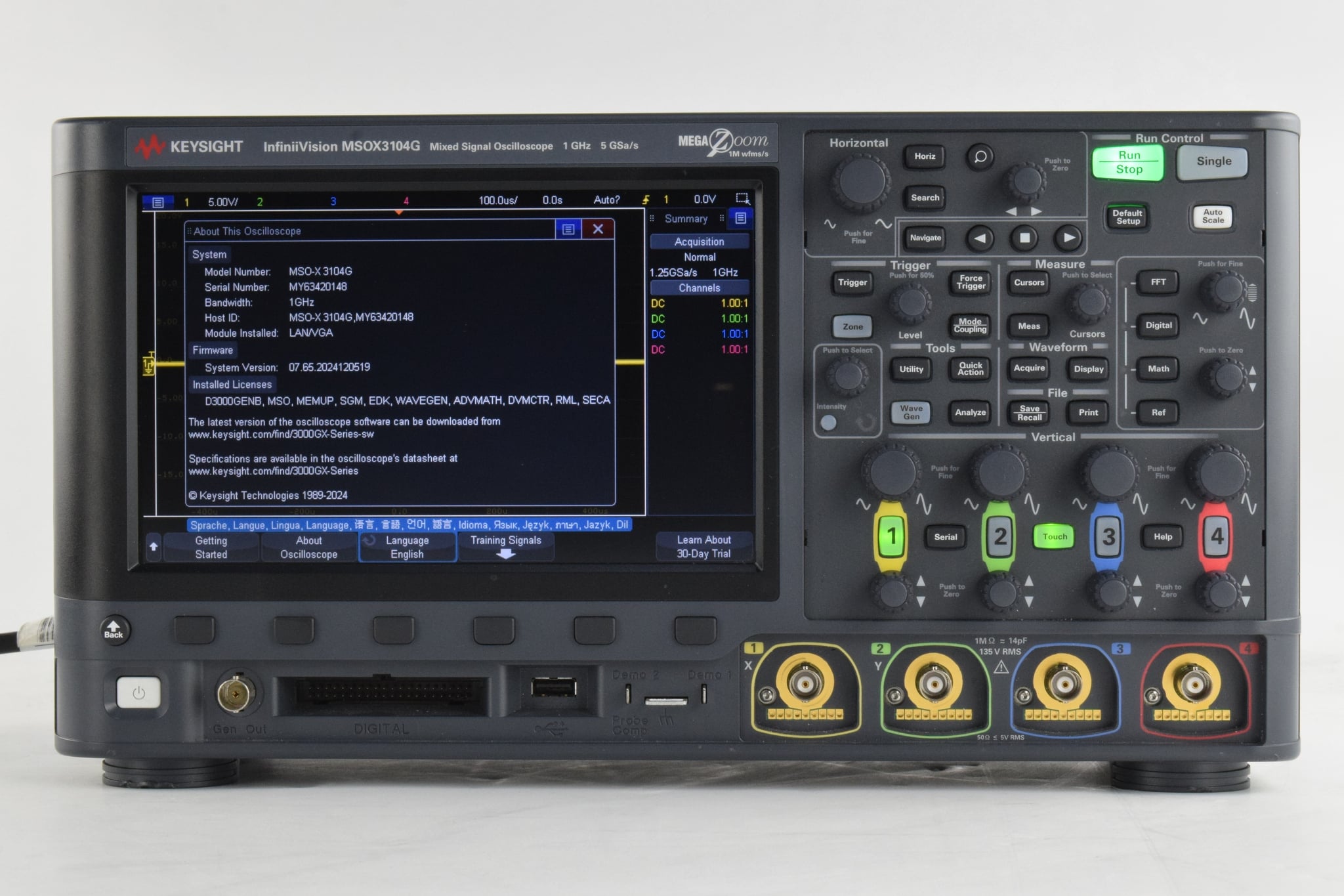 Mixed Signal Oscilloscope / 1 GHz / 4 Analog Plus 16 Digital Channels Keysight Used MSOX3104G - Actual Instrument - Image 1