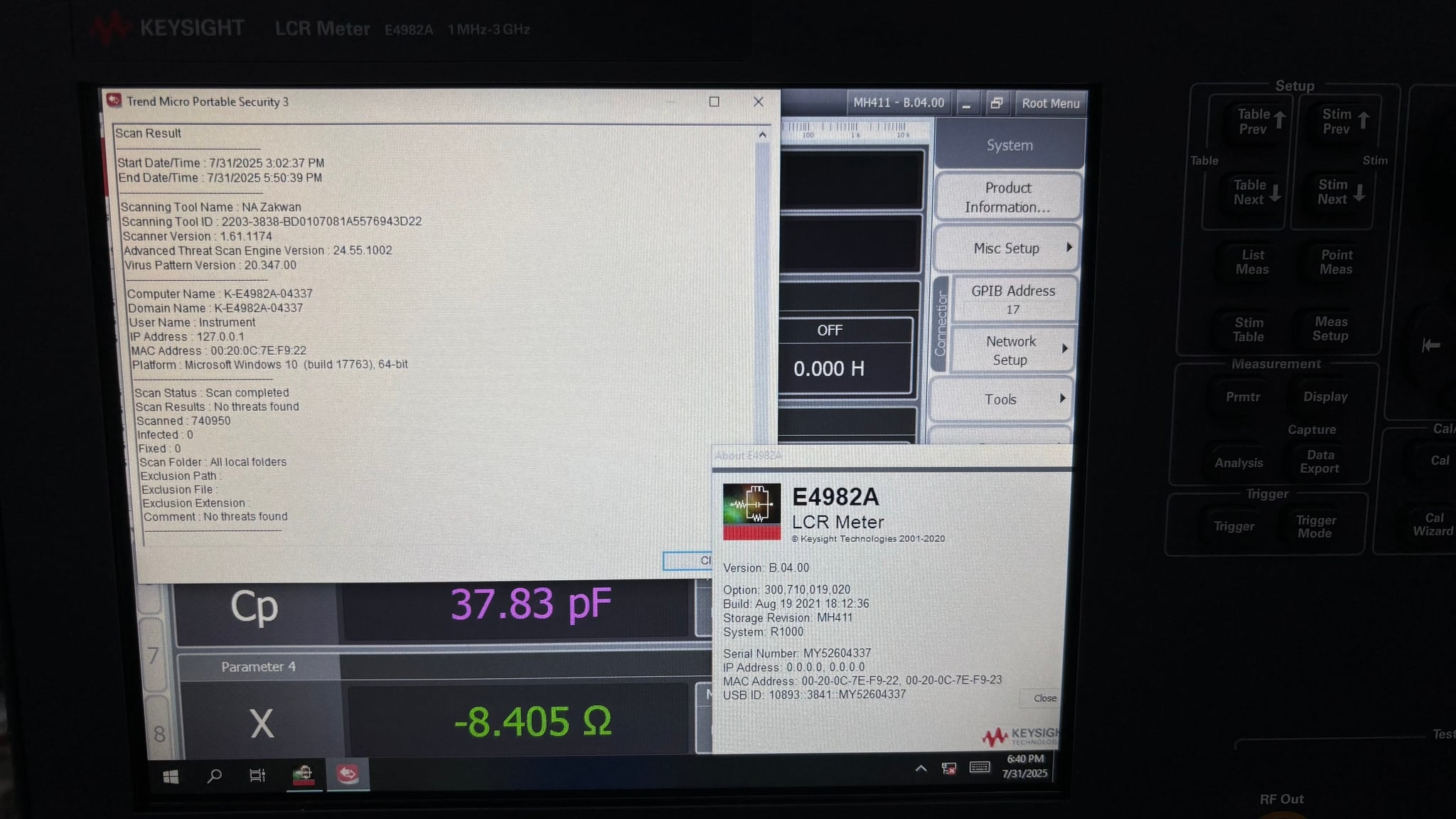 Keysight Used E4982A-300 - Actual Instrument - Image 11