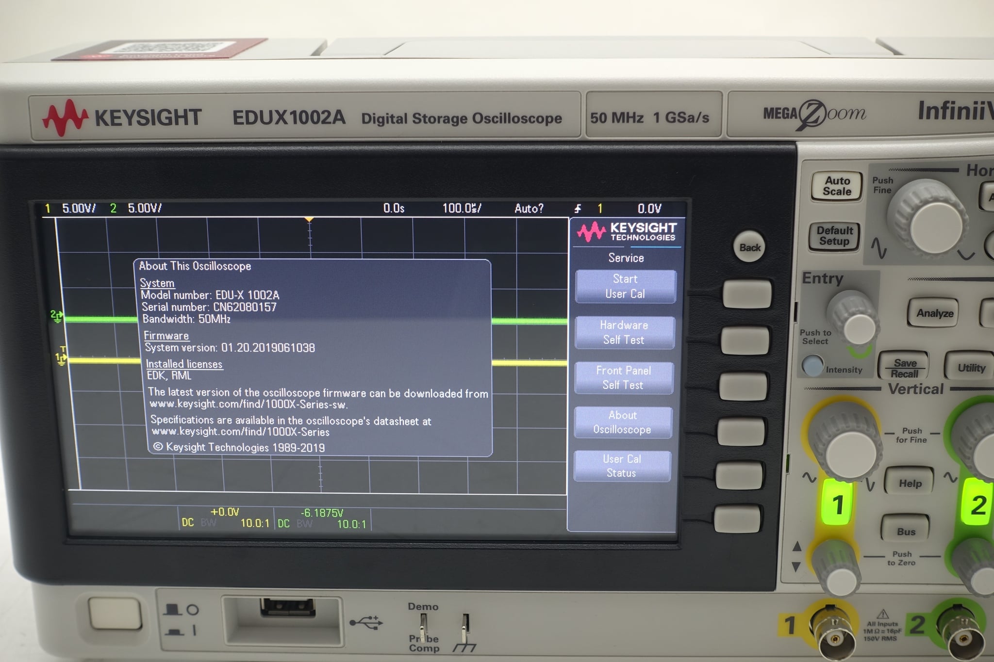 InfiniiVision 1000 X-Series Oscilloscope / 50 MHz / 1 GSa/s / 2 Channels Keysight Used EDUX1002A - Actual Instrument - Image 10