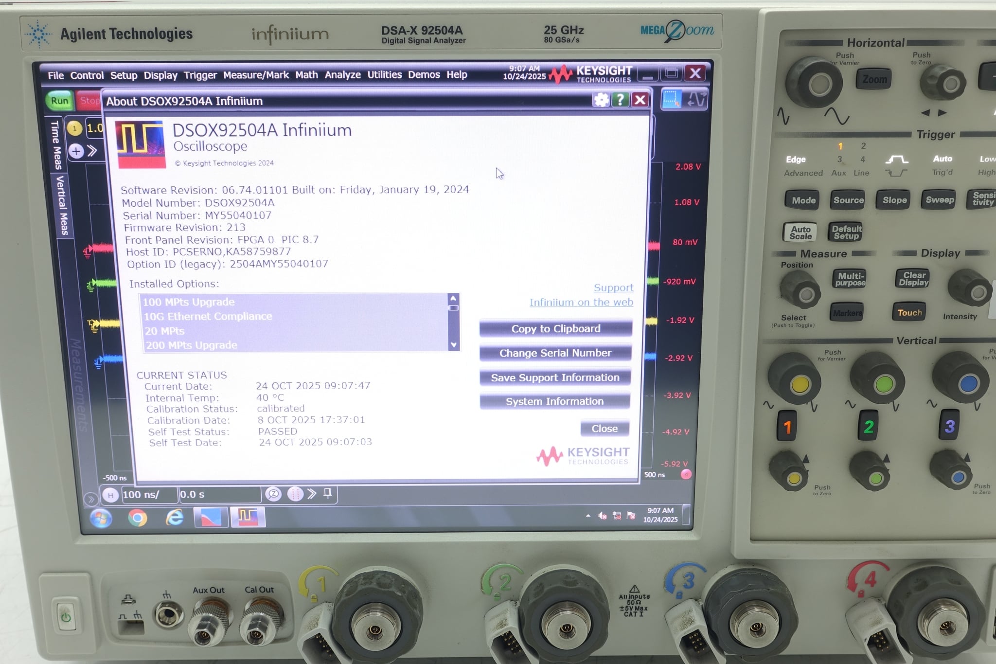 Infiniium High-Performance Oscilloscope / 25GHz / 80/40GSa/s / 4 Channels / 50M Keysight Used DSAX92504A - Actual Instrument - Image 9