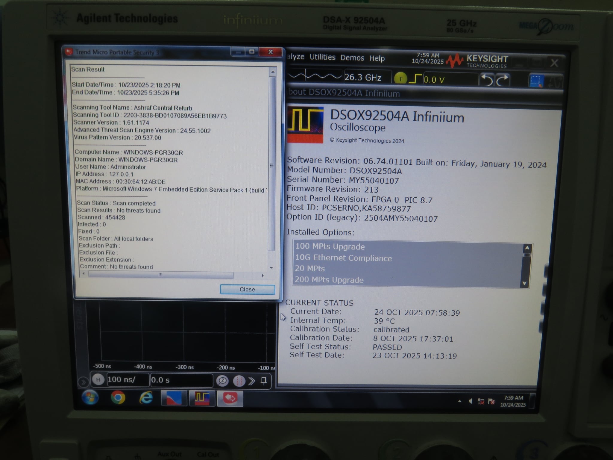 Infiniium High-Performance Oscilloscope / 25GHz / 80/40GSa/s / 4 Channels / 50M Keysight Used DSAX92504A - Actual Instrument - Image 14