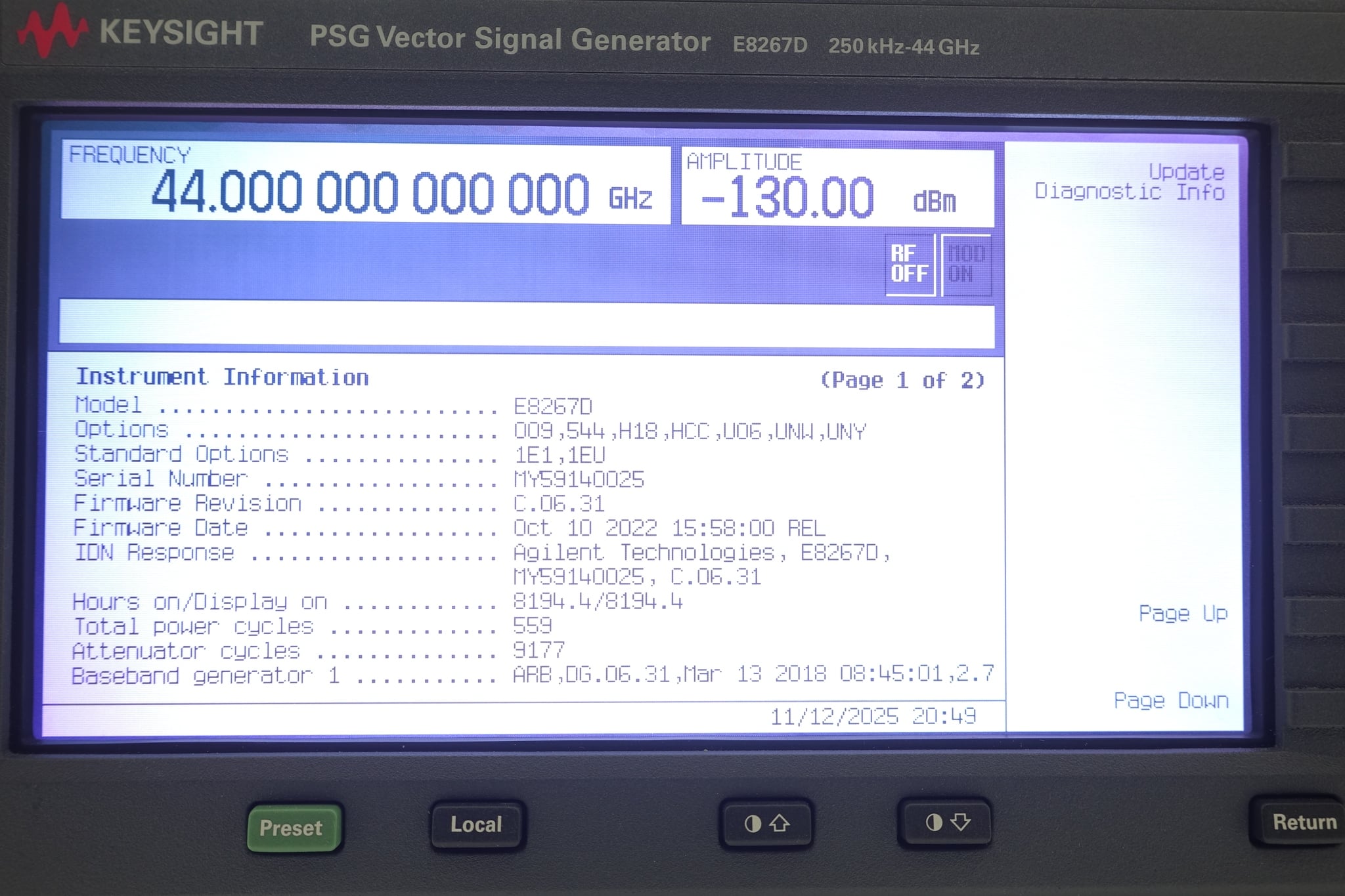 250 kHz to 44 GHz Keysight Used E8267D-544 - Actual Instrument - Image 11
