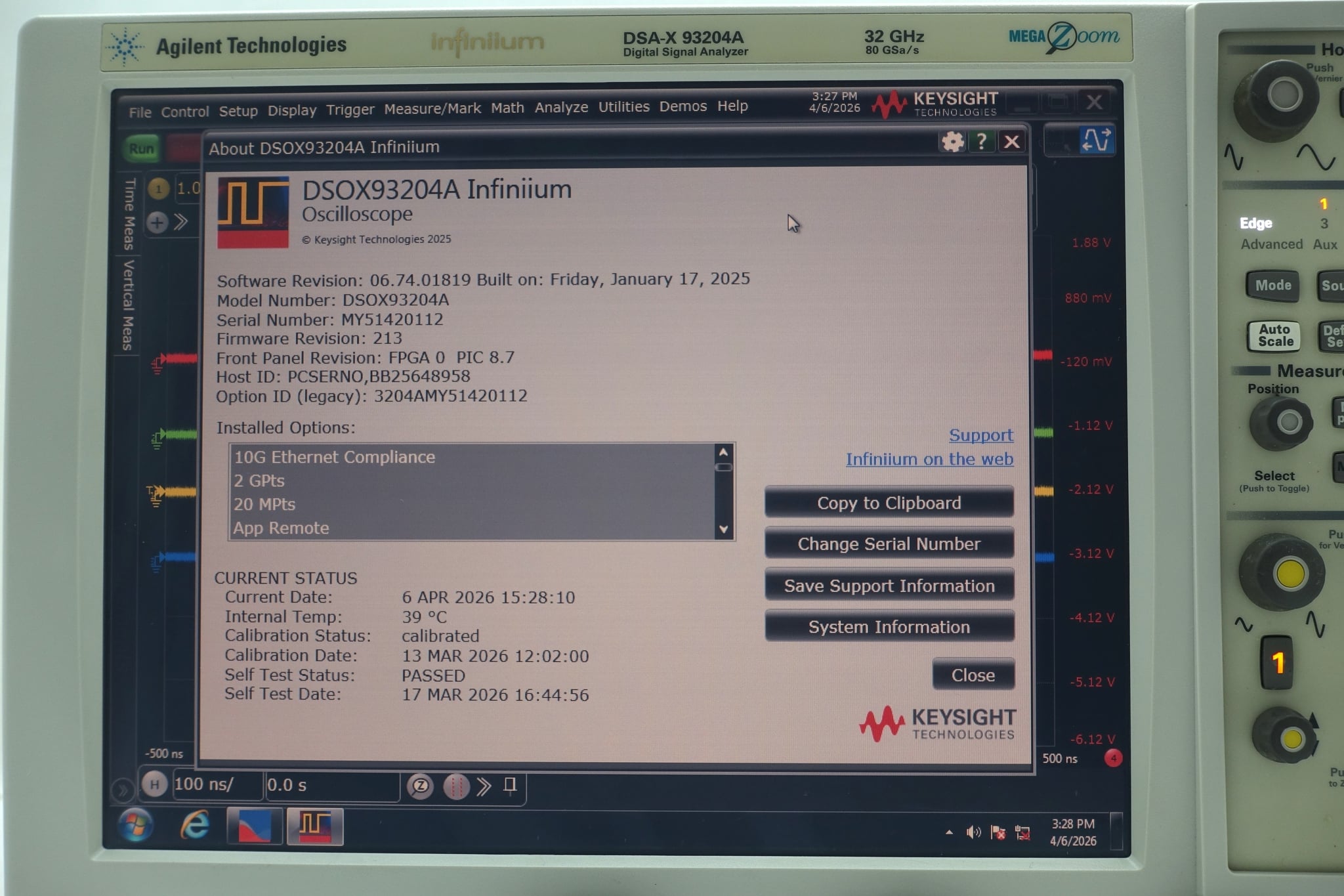 Infiniium High-Performance Oscilloscope / 33 GHz / 80/40 GSa/s / 4 Channels / 50M Keysight Used DSAX93204A - Actual Instrument - Image 8