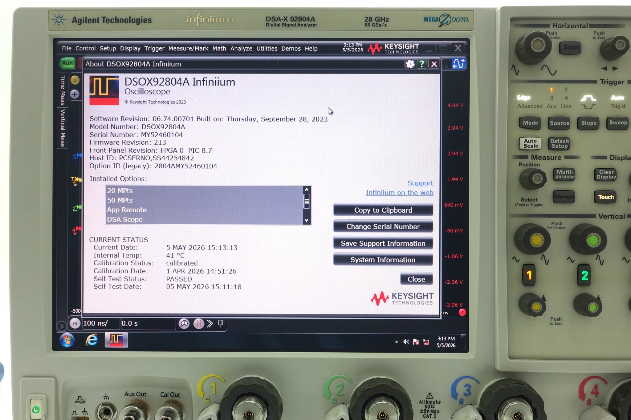 Infiniium High-Performance Oscilloscope / 28 GHz / 80/40 GSa/s / 4 Channels / 50M Keysight Used DSAX92804A - Actual Instrument - Image 8