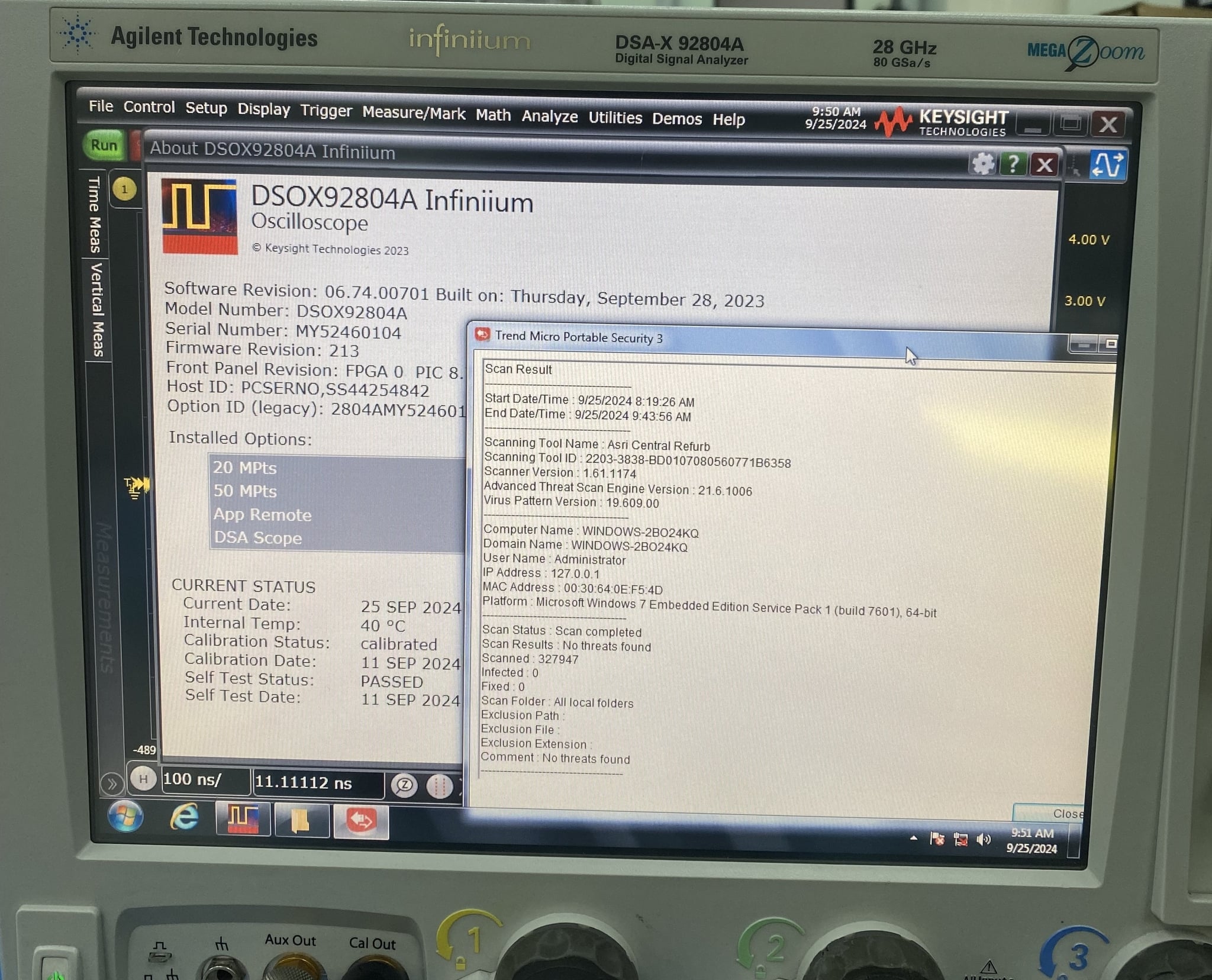 Infiniium High-Performance Oscilloscope / 28 GHz / 80/40 GSa/s / 4 Channels / 50M Keysight Used DSAX92804A - Actual Instrument - Image 12