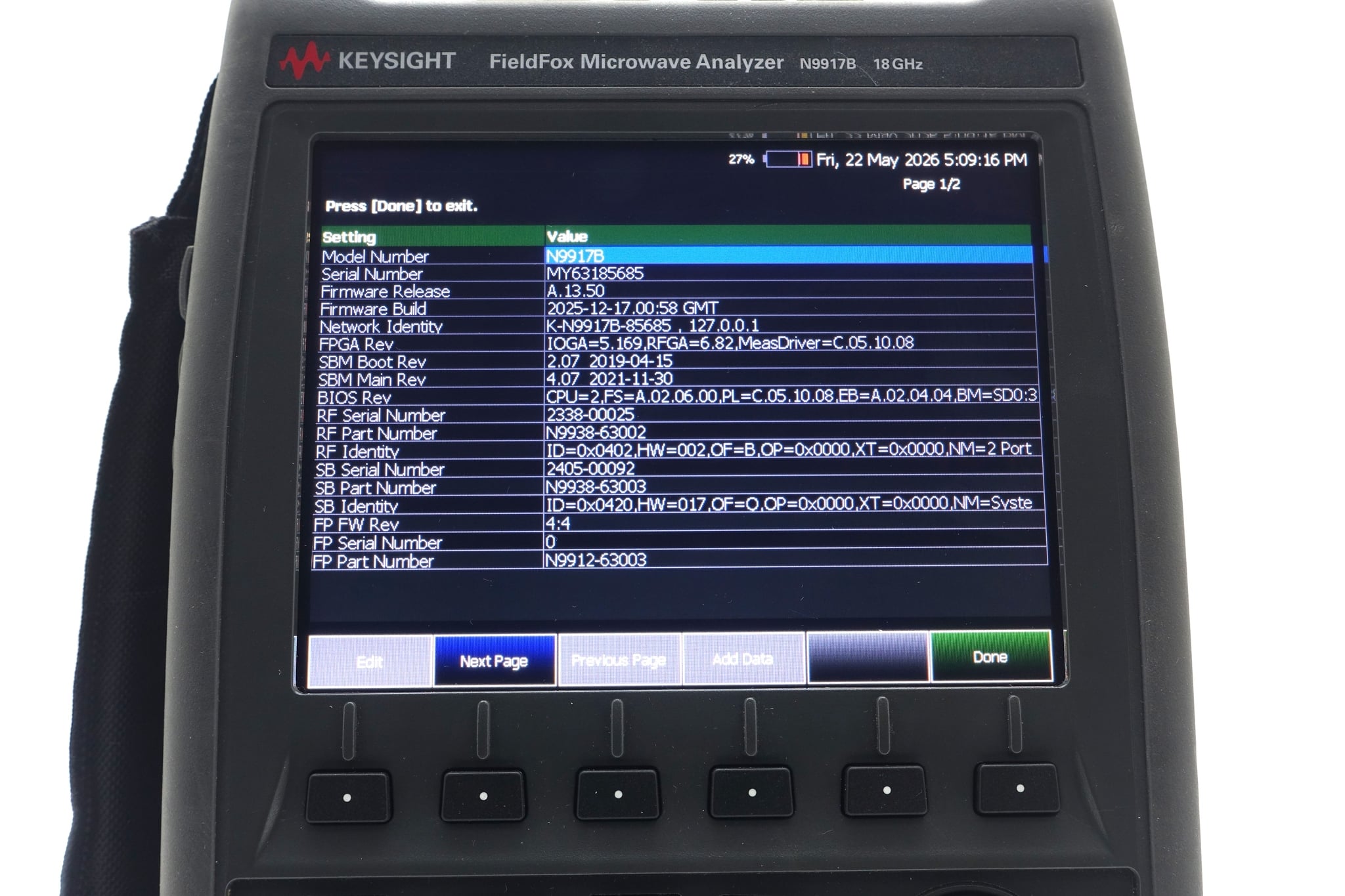 FieldFox Handheld Microwave Analyzer / 30 kHz to 18 GHz Keysight Used N9917B - Actual Instrument - Image 14