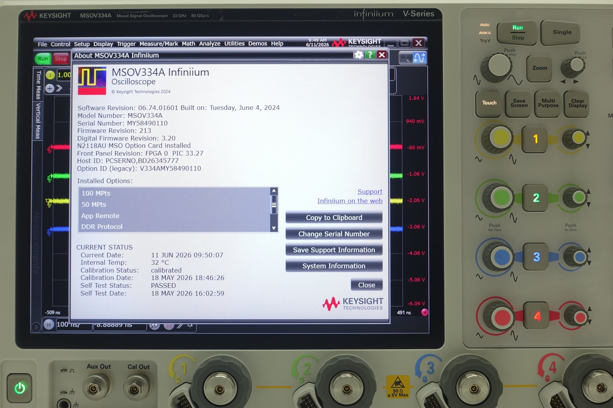 Mixed Signal Oscilloscope / 33 GHz / 4 Analog Plus 16 Digital Channels Keysight Used MSOV334A - Actual Instrument - Image 8