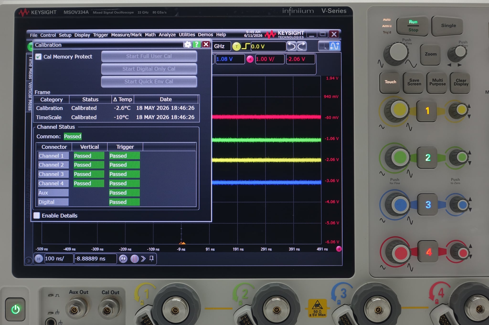 Mixed Signal Oscilloscope / 33 GHz / 4 Analog Plus 16 Digital Channels Keysight Used MSOV334A - Actual Instrument - Image 9