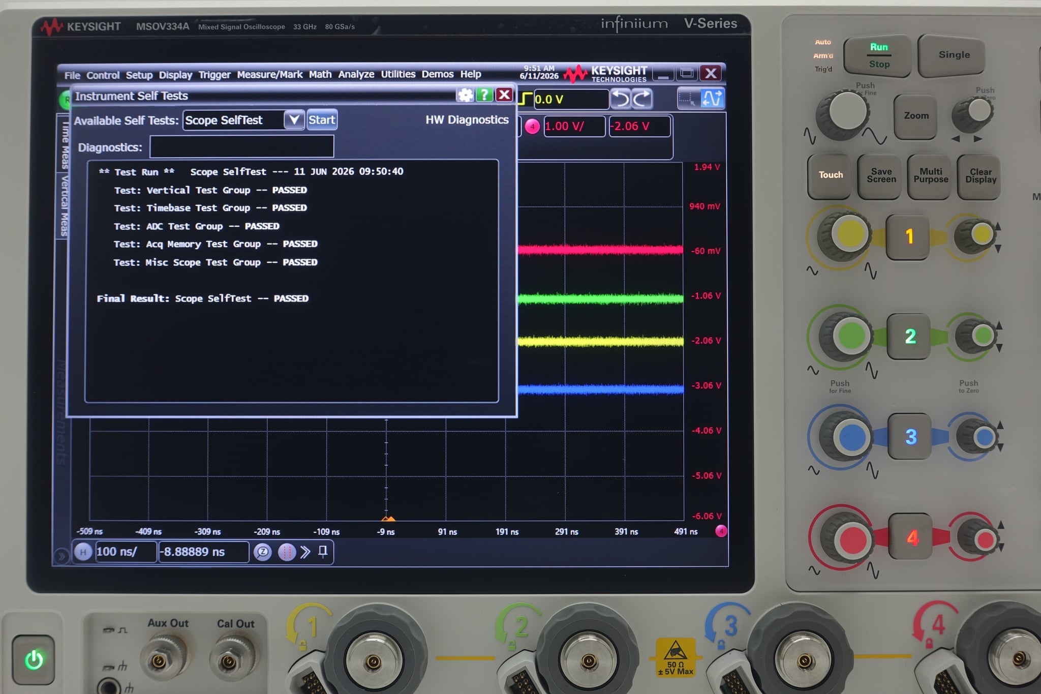 Mixed Signal Oscilloscope / 33 GHz / 4 Analog Plus 16 Digital Channels Keysight Used MSOV334A - Actual Instrument - Image 11