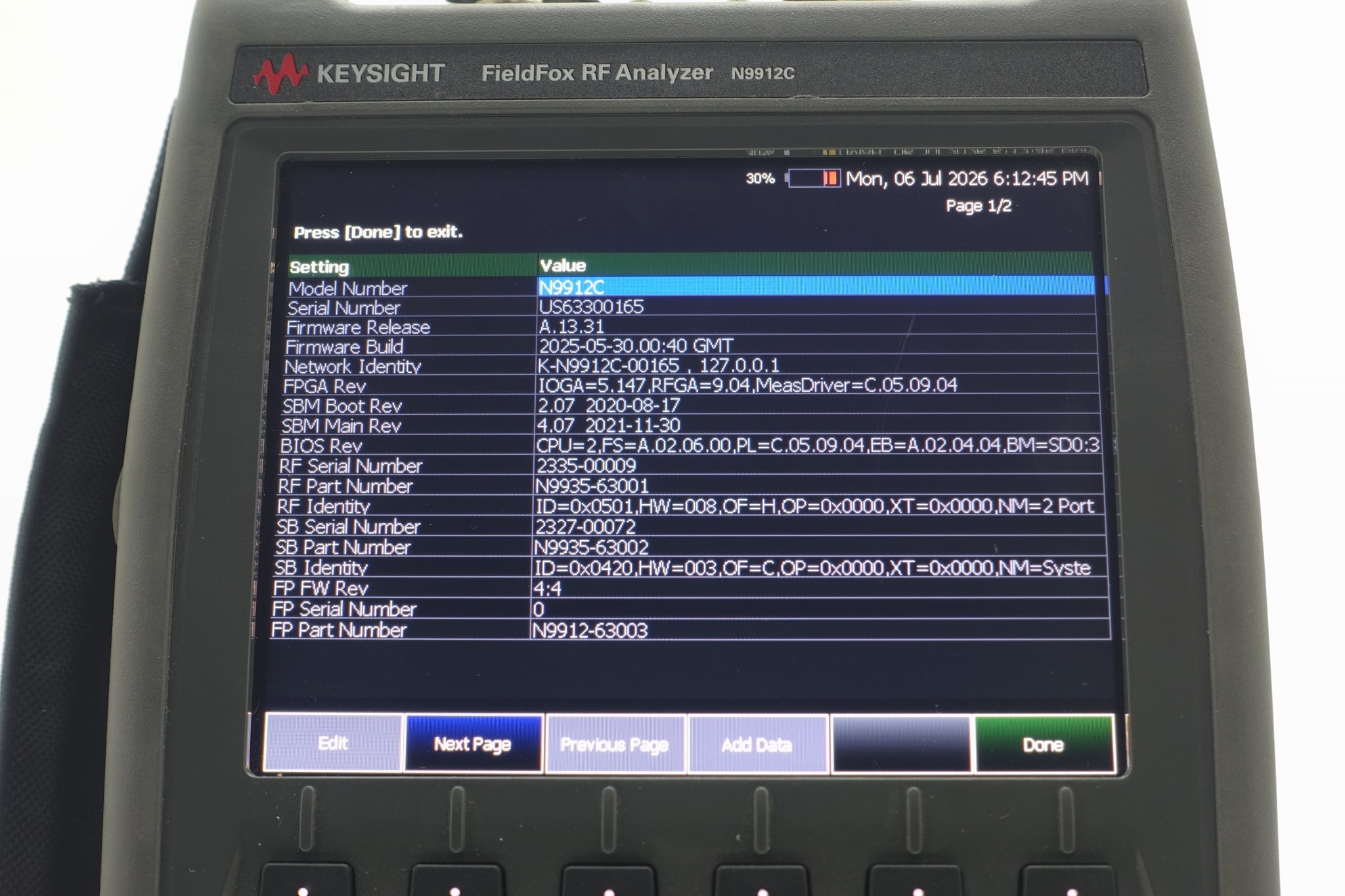 FieldFox Handheld RF Analyzer Keysight Used N9912C - Actual Instrument - Image 13