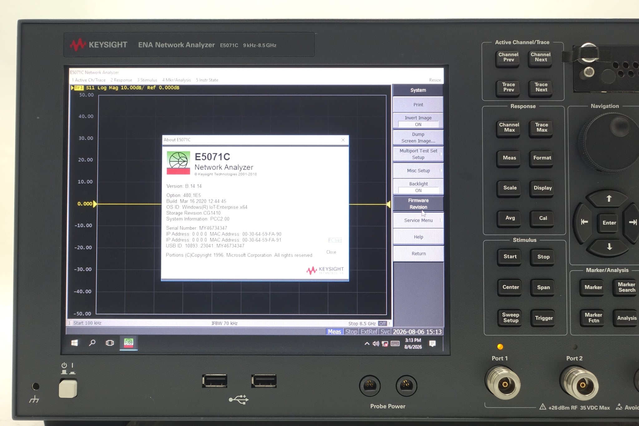4-port Test Set / 9 kHz to 8.5 GHz / Without Bias Tees Keysight Used E5071C-480 - Actual Instrument - Image 7