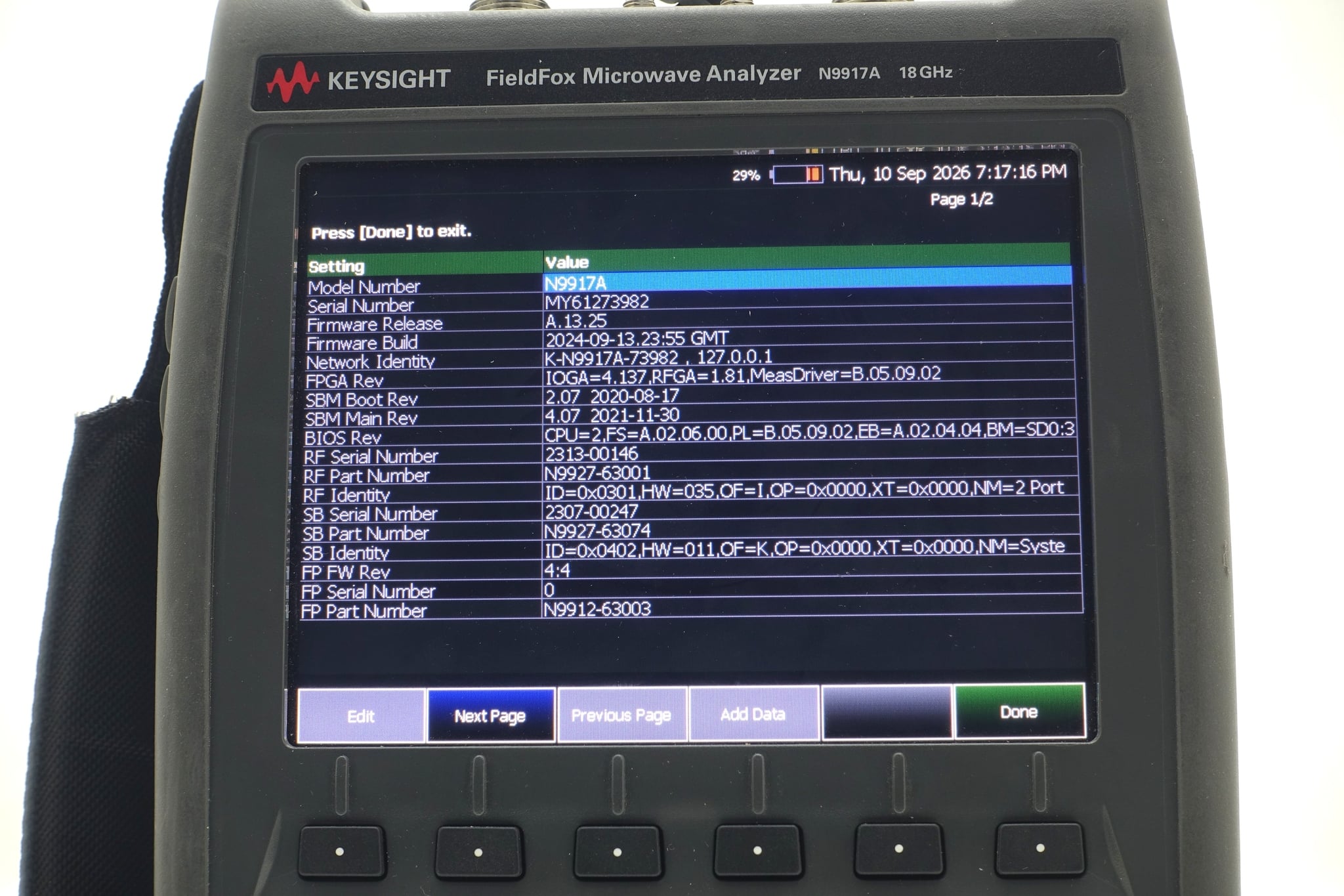 FieldFox Handheld Microwave Analyzer / 30 kHz to 18 GHz Keysight Used N9917A - Actual Instrument - Image 13